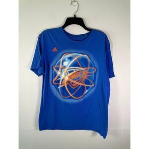 Adidas T-Shirt Mens L OKC Thunder KC Logo Blue Short Sleeve NBA Graphic Tee